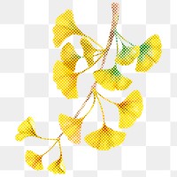Hand drawn ginkgo flower halftone style sticker overlay