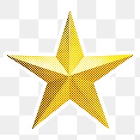 Hand drawn yellow star halftone style sticker overlay with a white border