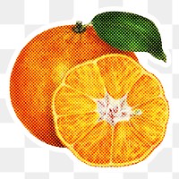 Hand drawn orange halftone style sticker overlay with a white border