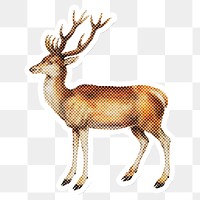 Hand drawn deer halftone style sticker overlay with a white border