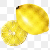 Hand drawn lemon halftone style sticker overlay