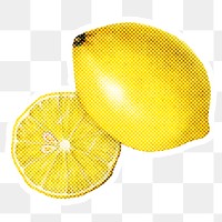 Hand drawn lemon halftone style sticker overlay with a white border