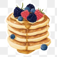 Hand drawn pancakes halftone style sticker overlay with a white border