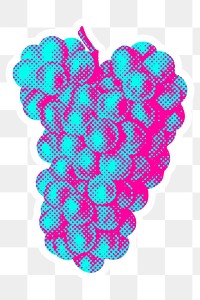 Hand drawn funky grapes halftone style sticker overlay with a white border