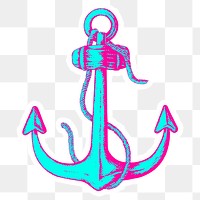 Hand drawn funky anchor halftone style sticker overlay with a white border