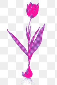 Hand drawn funky tulip flower halftone style sticker overlay