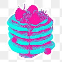 Hand drawn funky pancakes halftone style sticker overlay with a white border