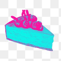 Hand drawn funky blueberry cheesecake halftone style sticker overlay