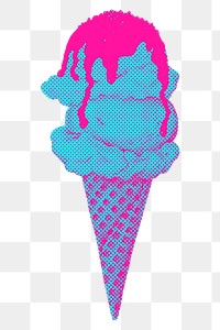 Hand drawn funky ice cream cone halftone style sticker overlay