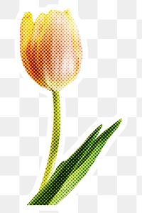 Halftone tulip flower sticker with a white border