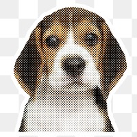 Halftone Beagle puppy sticker with a white border