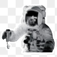 Halftone astronaut sticker  with a white border
