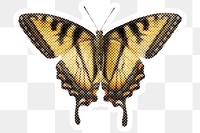 Halftone long tailed butterfly sticker with a white border