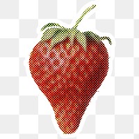 Halftone strawberry sticker with a white border