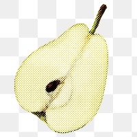 Halftone pear cut in a half sticker design element