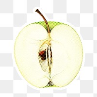 Halftone green apple cut on a half sticker with a white border