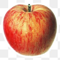 Halftone red apple sticker with a white border