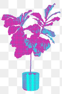 Hand drawn funky philodendron halftone style sticker overlay