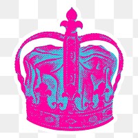 Hand drawn funky royal crown halftone style sticker overlay with a white border