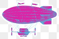 Hand drawn funky airship halftone style sticker overlay with a white border