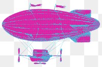 Hand drawn funky airship halftone style sticker overlay