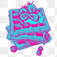 Hand drawn funky waffles halftone style sticker overlay