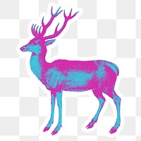Hand drawn funky deer halftone style sticker overlay with a white border