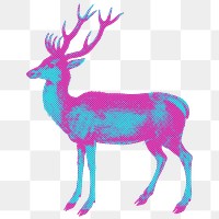 Hand drawn funky deer halftone style sticker overlay