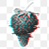 Strawberry glitch style sticker overlay with a white border