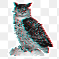 Owl glitch style sticker overlay with a white border