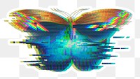 Butterfly glitch style sticker overlay with a white border
