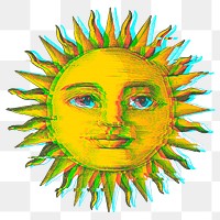 Sun with a face with a glitch effect sticker overlay 