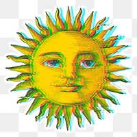 Sun with a face with a glitch effect sticker overlay with a white border