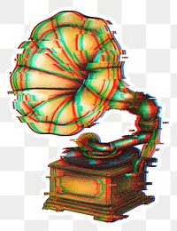 Gramophone with a glitch effect sticker overlay with a white border