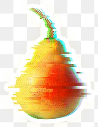 Pear with a glitch effect sticker overlay with a white border