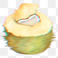 Coconut with a glitch effect sticker overlay