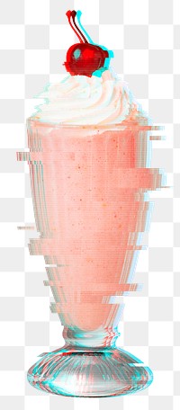 Strawberry milkshake with glitch effect design element 