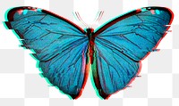 Blue butterfly with glitch effect design element