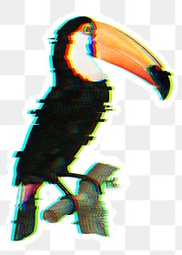 Toucan bird with glitch effect sticker overlay