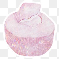 Sparkling pink coconut holographic style sticker design element with white border