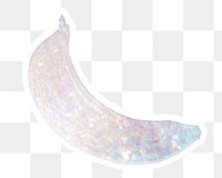 Sparkle silvery banana holographic style sticker design element with white border