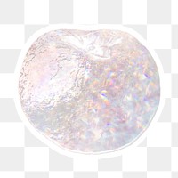 Sparkling silver persimmon holographic style sticker design element with white border