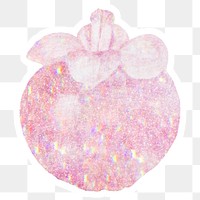 Pink holographic mangosteen sticker design element with white border 