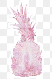 Pink holographic pineapple sticker design element with white border 