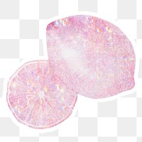 Pink holographic ripe lemons sticker design element with white border 