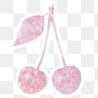 Pink holographic cherries sticker design element with white border 