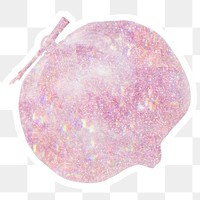 Pink holographic pomegranate sticker design element with white border 