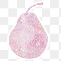 Pink holographic pear sticker design element with white border 