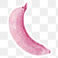 Pink holographic banana sticker design element with white border 