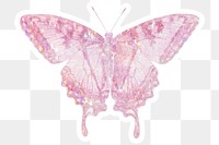 Pink holographic tiger swallowtail butterfly sticker with white border